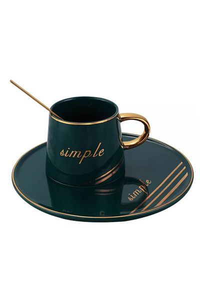 JOVY Porcelain Cup, Saucer And Teaspoon Set, Simple Green