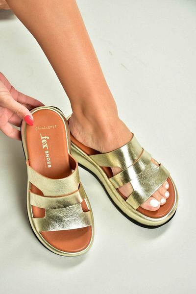 Fox Shoes U296444003 Gold Genuine Leather Women's Slippers