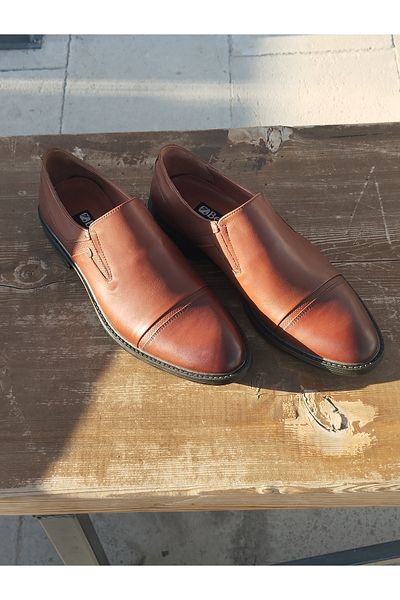 LİCCAS Men's Winter Shoes Genuine Inner Outer Leather Rubber and Non-Slip Sole Laceless Tan Color