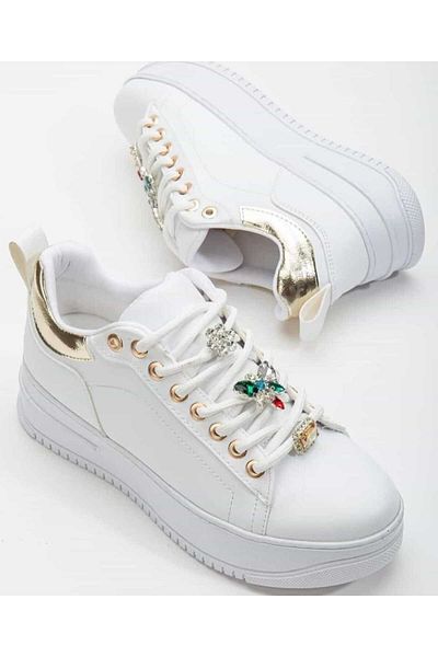 ARME SHOES Λευκά Γυναικεία Αθλητικά Παπούτσια Sneaker με Πέτρινη Λεπτομέρεια