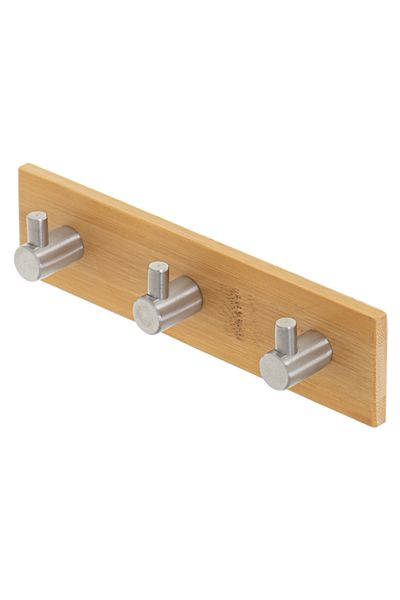 OEM Self-adhesive hanger, 3 hooks, Wood, Metal, Beige, Silver