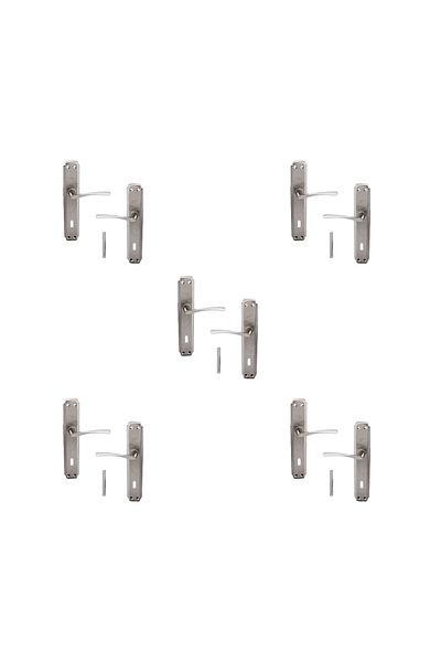 Badem10 Room Door Handle (5 Sets) Inox Mirrored Right Left Suitable Interior Exterior Wood Pvc Metal Steel Gate Handle