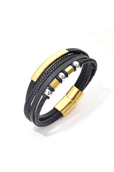 TORO NERO Brățară bărbătească din piele naturală, Rhodes auriu