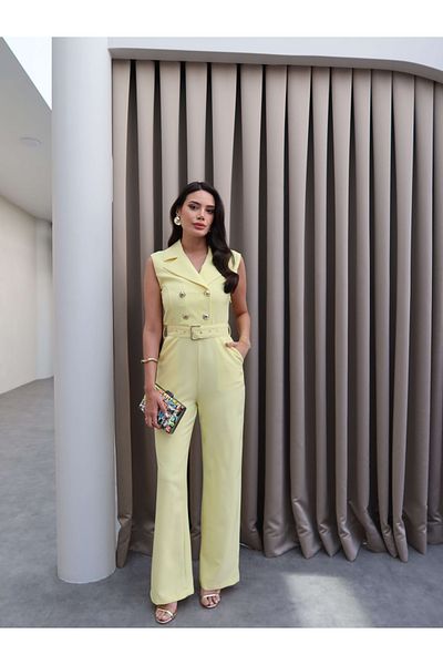 ESRAHELVACI Gold Buttoned Jumpsuit with Belt at the Waist