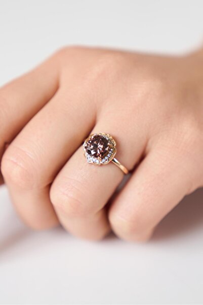 Cem Aykan Kuyumculuk ÇİÇEK BROWNİ TOPAZ PIRLANTA TASLİ YÜZÜK - AK454