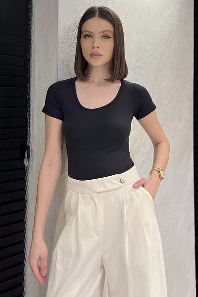 GÜLSELİ Μαύρη γυναικεία υφασμάτινη μπλούζα Lycra Modal