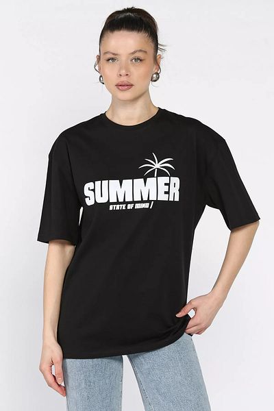 GÜLSELİ Γυναικείο μπλουζάκι με στάμπα μαύρο Crew Neck