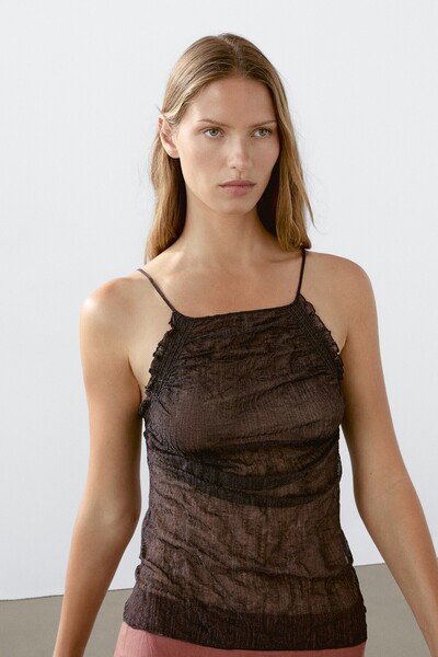 Massimo Dutti Sırt dekolteli halter yaka bluz