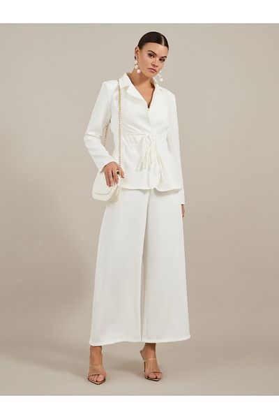 Styli Solid Drawstring Waist Regular Fit Blazer