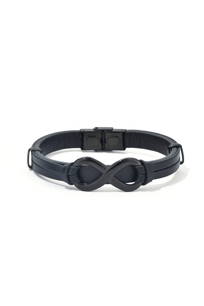 Toro Nero Brățară bărbătească din piele naturală neagră Infinity mare