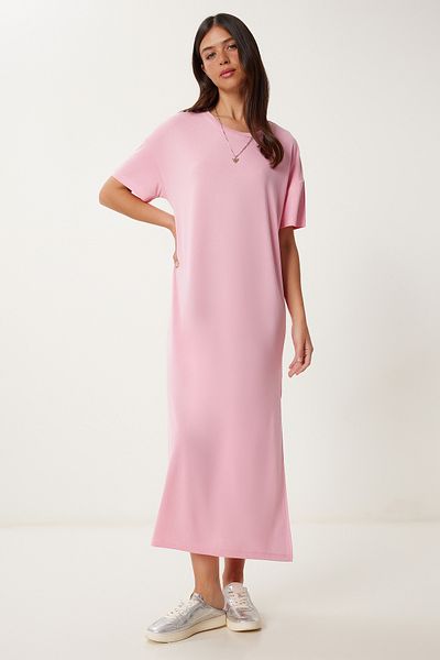 Lovelyİstanbul Oversize Basic Καλοκαιρινό Πλεκτό Φόρεμα PINK LUB0082