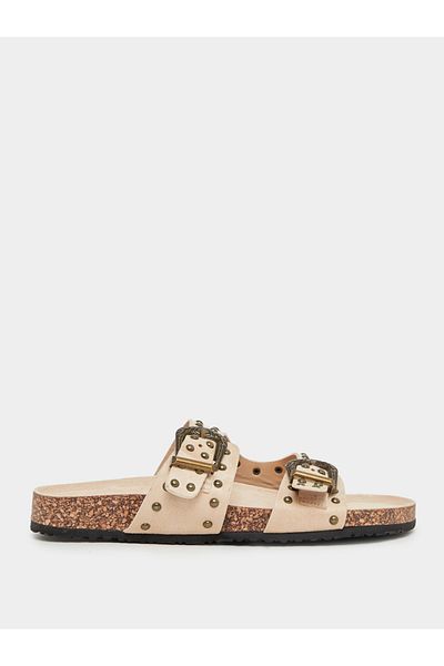Styli Studded Buckle Accent Slip-On Sandals