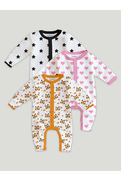 luay 100% Cotton Full Sleeves Printed Baby Romper,Bodysuit for Baby Girls & Baby Boy 6-9 M 3pcs set