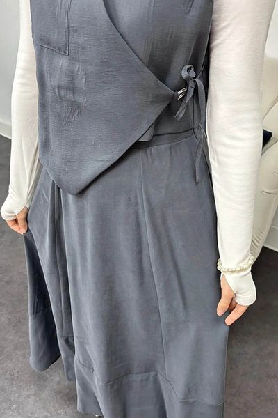 Tesettür Diyarı Tansel Fabric Efil Efil Vest Suit-Anthracite