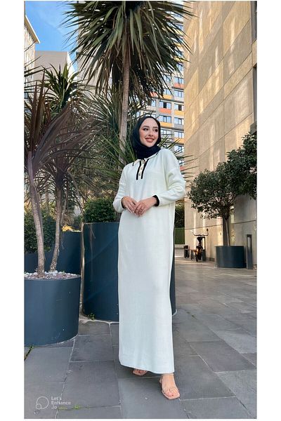 KURGAN TEKSTİL Oversize Buttoned V-Neck Ribbed Knitwear Hijab Dress