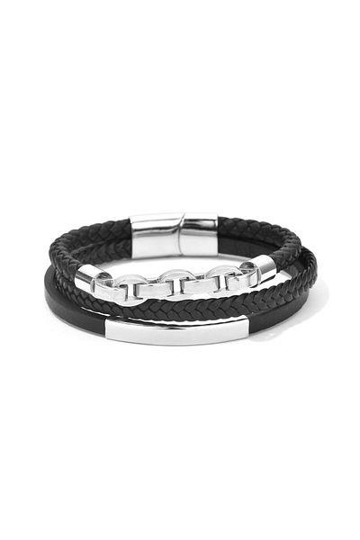 Toro Nero Brățară bărbătească din piele naturală argintie Zale