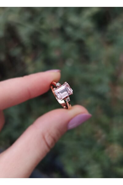 Cem Aykan Kuyumculuk Morganite Baget Pırlantalı Tek Taş Yüzük - AK0160