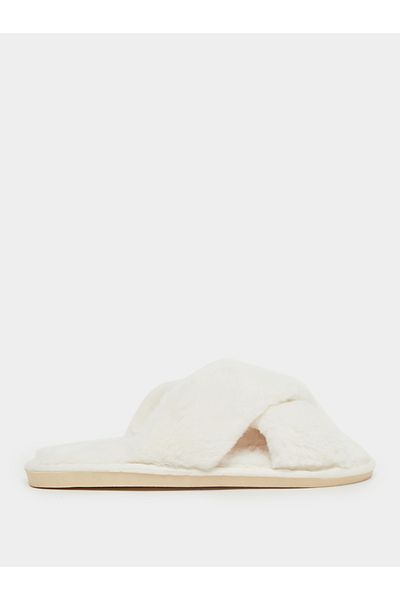 Styli Criss Cross Strap Fluffy Bedroom Slippers