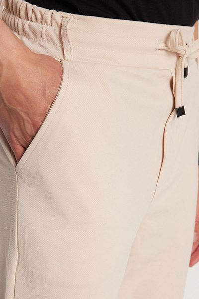 Tudors Ανδρικό παντελόνι Jogger Beige με λεπτή εφαρμογή βαμβακερή μέση που δένει πλαϊνές τσέπες