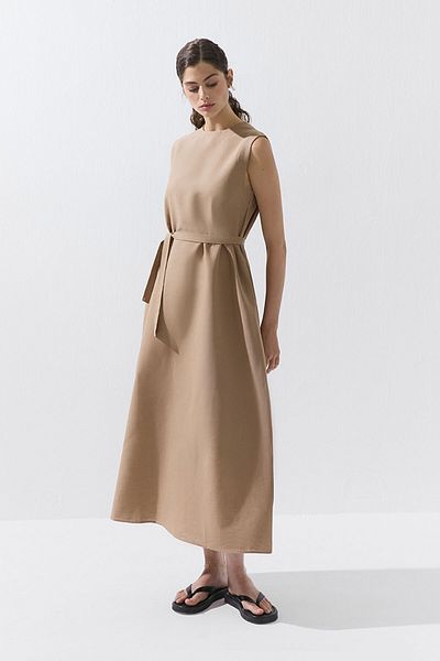Hooopstore Φόρεμα Lyocell Linen Zero Sleeve Milk Coffee