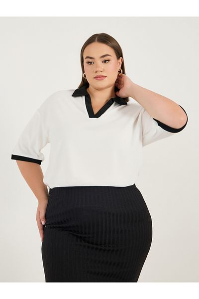 Styli Plus Size Contrast Trim Boxy Fit Collared Polo T-shirt