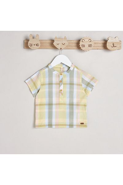 giggles Checked Print Shirt with Short Sleeves and Button Closure