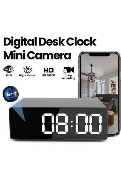 iUni Mini Desk Clock Camera Ip33, Full Hd, 150°, Night Vision, Live View On Phone