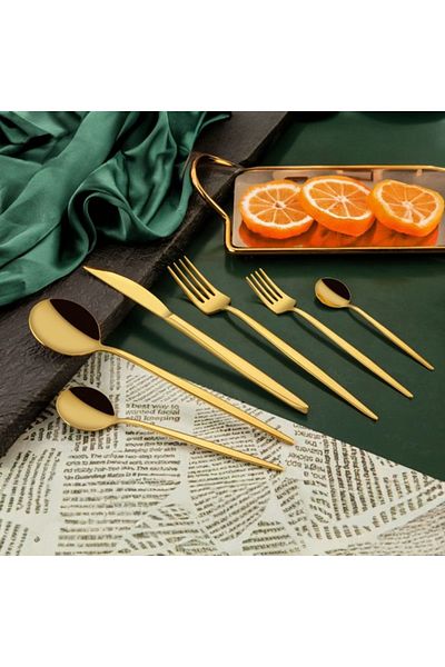 ÖZLİFE Mess 60 Pieces Titanium Gold Fork Spoon