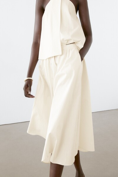 Massimo Dutti Çizgili pamuklu poplin etek