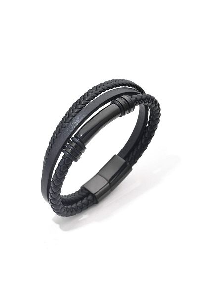 Toro Nero Brățară bărbătească din piele naturală neagră Linders