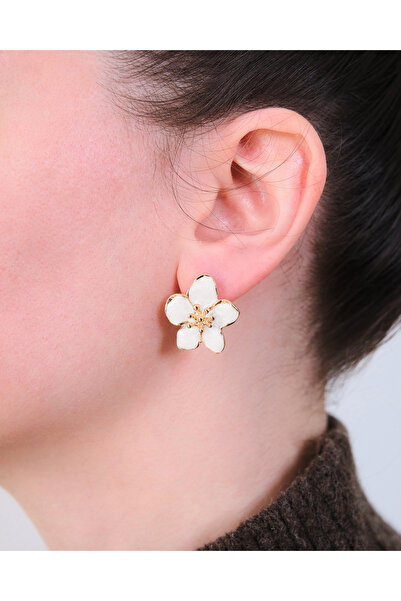 AURRARİ Altın Kaplama Beyaz Sakura Çiçeği Küpe