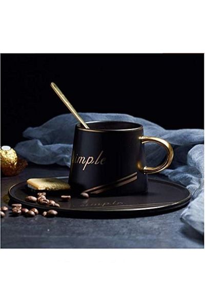 JOVY Porcelain Cup, Saucer And Spoon Set, Simple Black