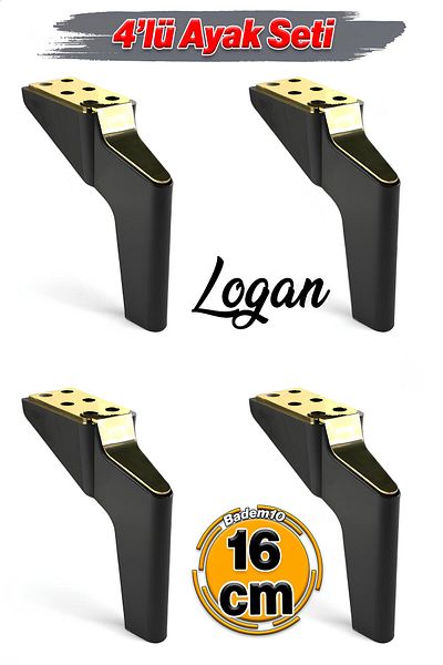 Badem10 Logan Set 4 bucăți 16 cm Mobilier din aur negru Unitate TV Fotoliu Canapea Suport picioare picioare șuruburi M8