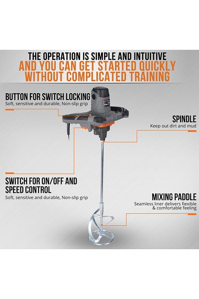 kseibi Paint Mixer, Portable Concrete Cement Mixer 1400w Electric Paddle Mixer Adjustable