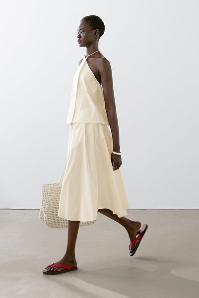 Massimo Dutti Çizgili pamuklu poplin etek