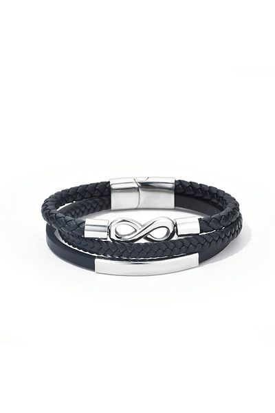 Toro Nero Brățară bărbătească din piele naturală argintie Big Infinity