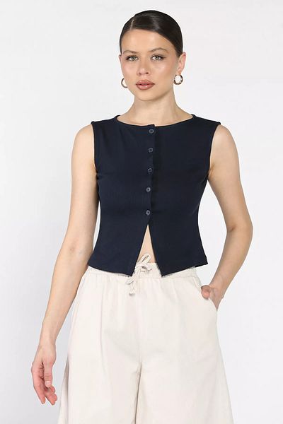 GÜLSELİ Navy Blue Women's Self-Line Patterned Vest