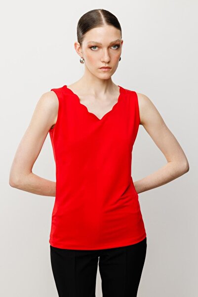 Nazen Giyim Basic Red Women's Blouse with Slice Collar 51315-2Y5