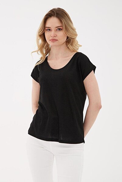 Nazen Giyim Zero Collar Short Sleeve Black Women's Bluz 0202-2Y5