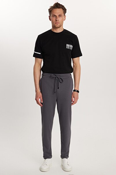 Tudors Erkek Slim Fit Pamuklu Beli Bağlamalı Yan Cepli Katlamalı Paça Jogger Antrasit Pantolon