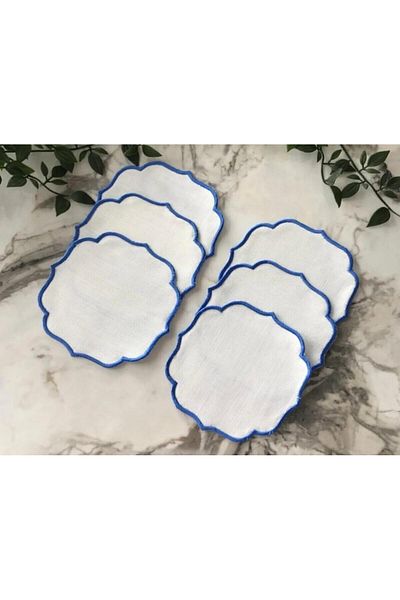 İNCİ ÇEYİZ 6 bucăți țesătură de in, potrivite pentru broderie cu o singură înfășurare, șervețel și coaster pentru cocktail lateral de cafea.