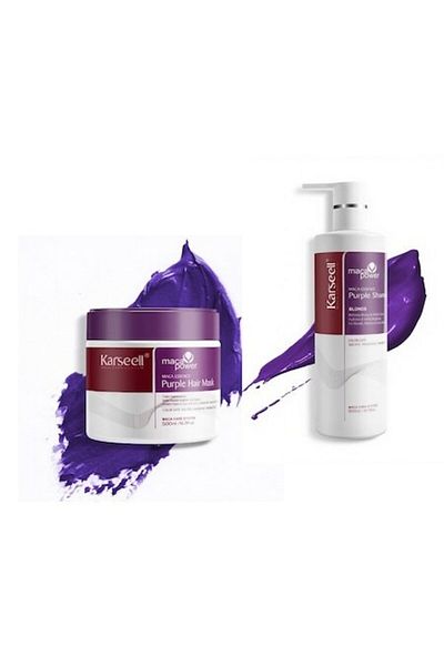 Karseell Set Profesional Karseell: Masca Tratament & Sampon Mov Violet – Neutralizeaza Tonurile Galbene si