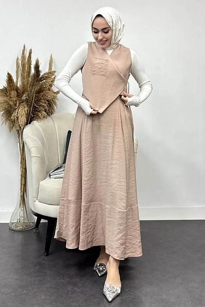 Tesettür Diyarı Beige Tansel Fabric Efil Vest Set