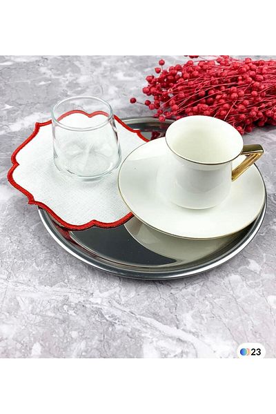 İNCİ ÇEYİZ 6 Pieces of Linen Fabric Suitable for Embroidering Single Wrap Embroidered Coffee Side Cocktail Napkins & Coasters.