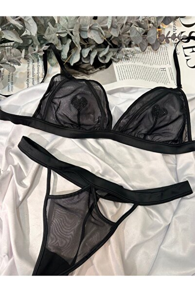 Delar Luxury Set de lenjerie intimă Alize Kalp cu pietre aplicate Tulle