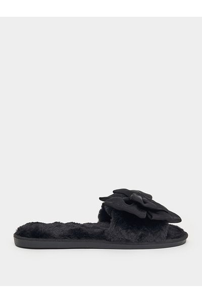 Styli Plush Bow Design Bedroom Slippers