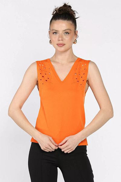 GÜLSELİ Orange Women's V-Neck Zero Sleeve Knitwear Blouse