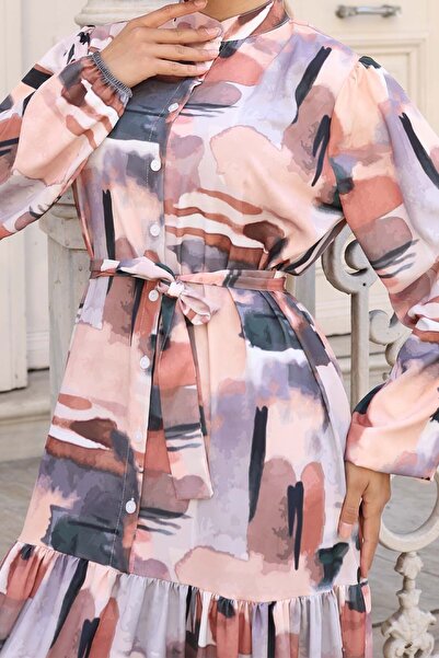 benguen Patterned Hijab Dress Brown 548