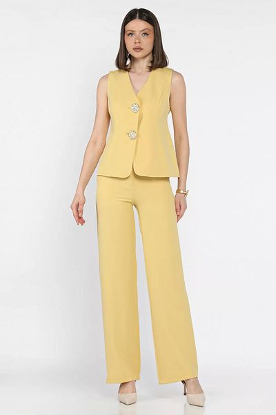 GÜLSELİ Yellow Button Detailed Vest Trousers Double Set
