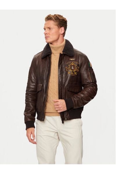 Aeronautica Militare Geacă de piele pentru bărbați 242PN952PL147 maro
